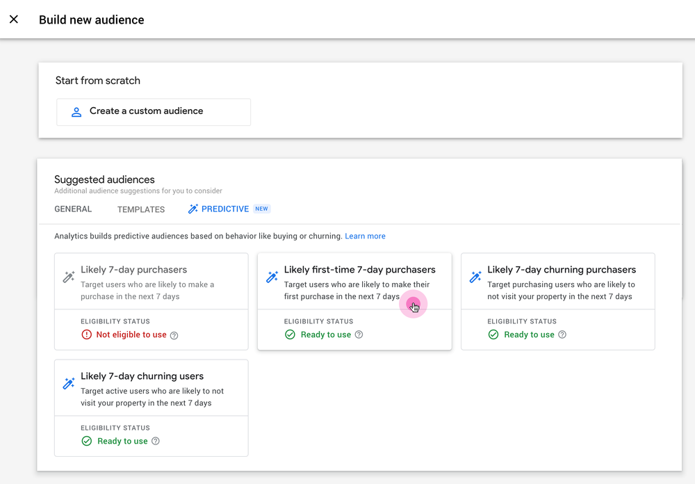 screenshot of example setup of google ads custom audience creation