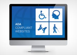 digital illustration of a desktop computer with various accessibility icons on the screen