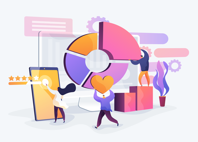 digital illustration of marketers piecing together attribution data points