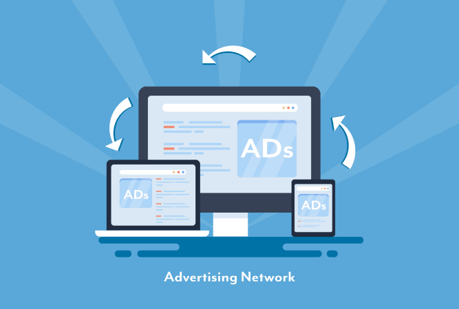 illustration of display ads on laptop, desktop, and mobile device