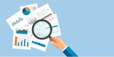 vector illustration of graphs printed on pages in a pile