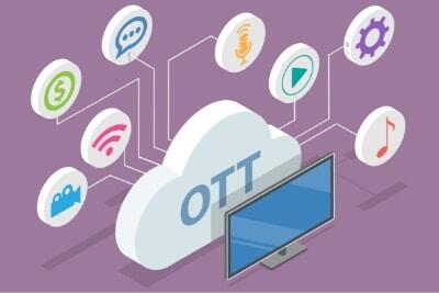 OTT concept A TV with a cloud behind it labelled 'OTT'