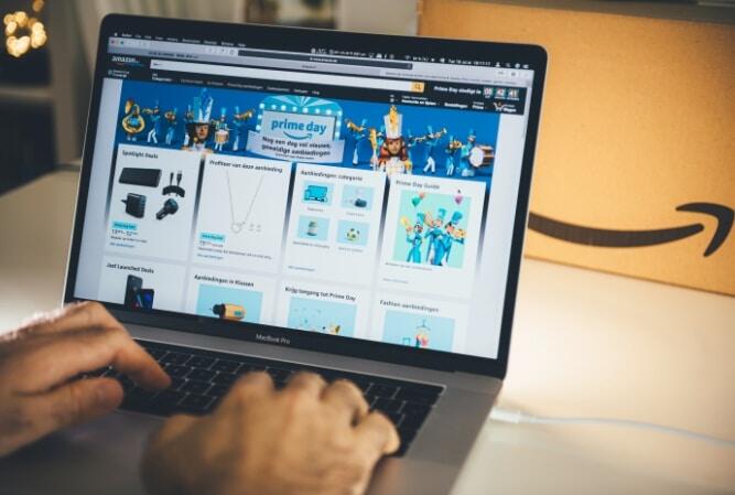 a laptop browsing the amazon homepage