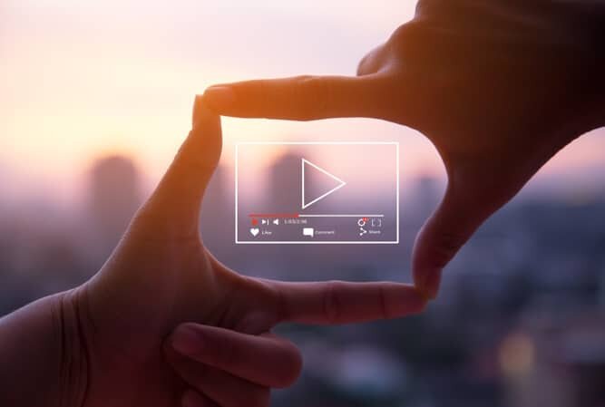 Online live video marketing concept.Photo sign made by human hand