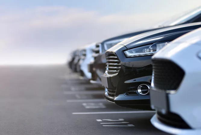 the fronts of lined up cars