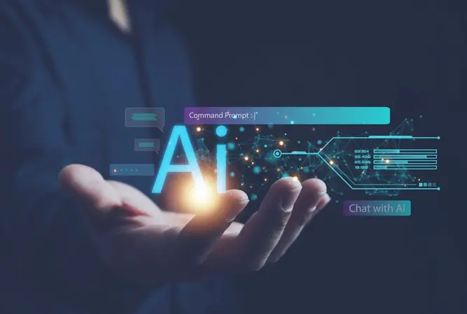 man holding ai holographic images in hand