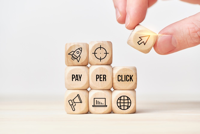 wood blocks with pay per click graphics