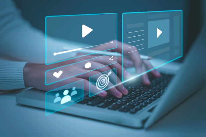 video advertising graphic over laptop